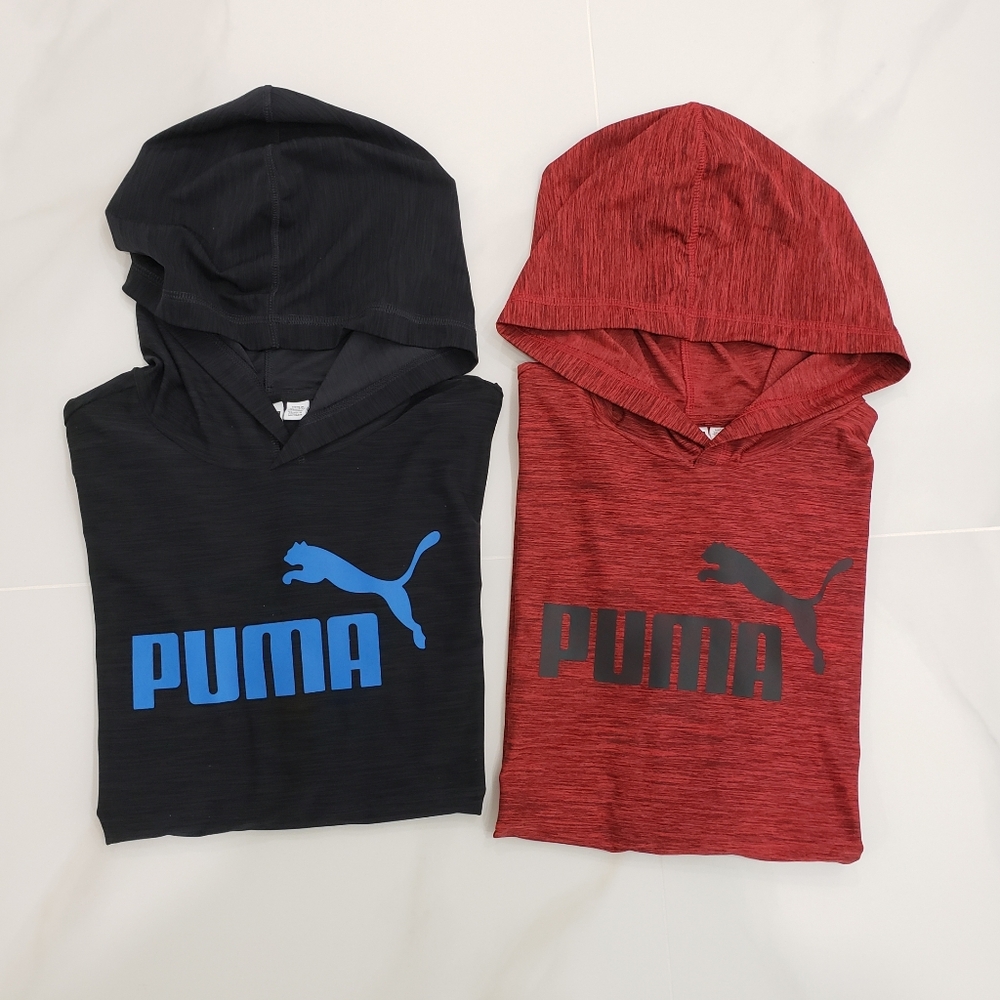 NEW 2-pack Puma Logo Soft Hoodies Black & Red Sz L (14/16)